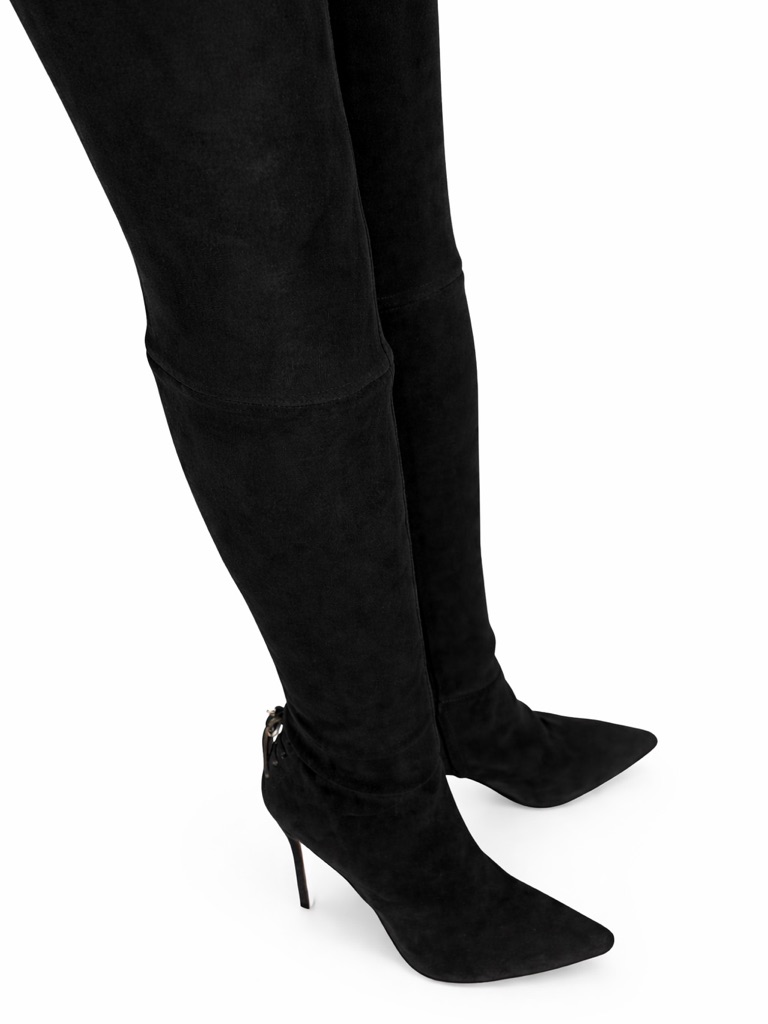 Pour La Victoire Caterina Black Suede Over-The-Knee Pointed Stiletto Boots